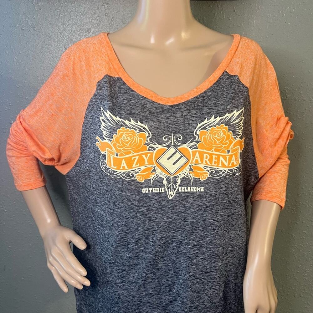 Lazy E Arena Guthrie Oklahoma District Xl Orange Grey Long Sleeve Shirt